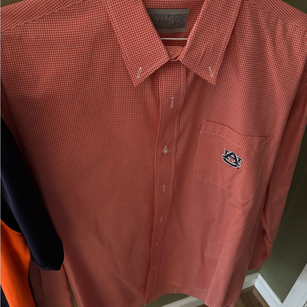 Men’s Long sleeve orange and white button down shirt